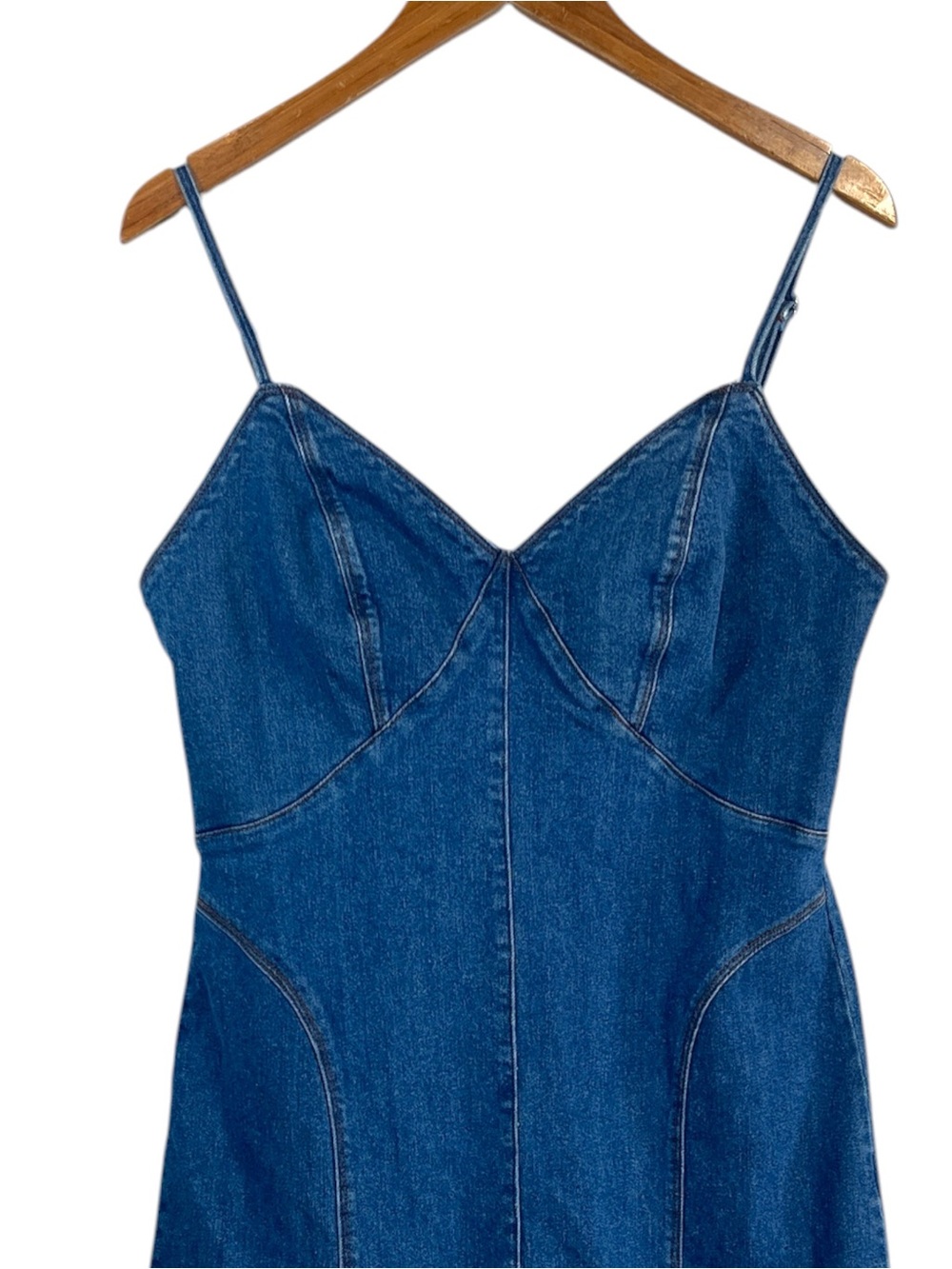 House of Harlow 1960 denim bustier style midi dress with high side slit Size L - Picture 5 of 10